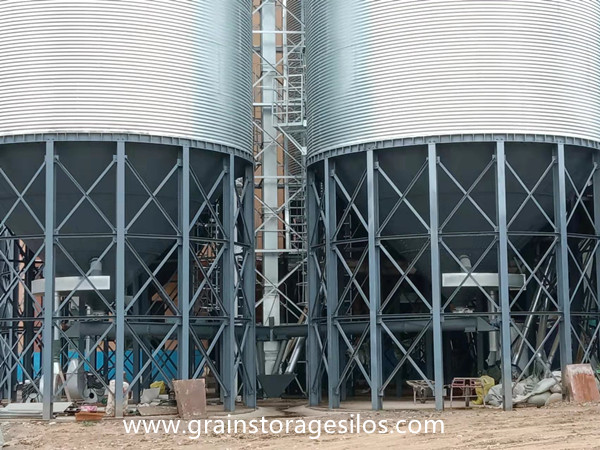 4 sets of 500T hopper bottom silos in the flour mill for storing wheat