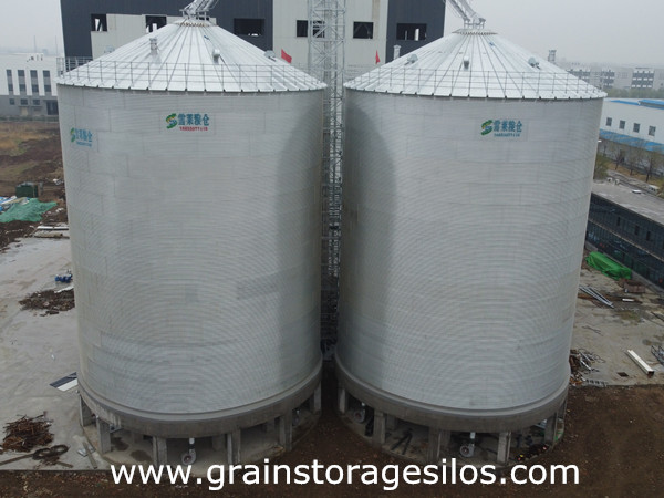 2 Sets 3000T Corn Galvanized Steel Silos are Running Very Well