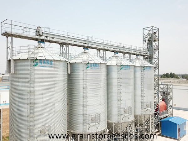 4 Sets 350T Wheat Grain Steel Silos completed in 2018 are Running Very Well By Now
