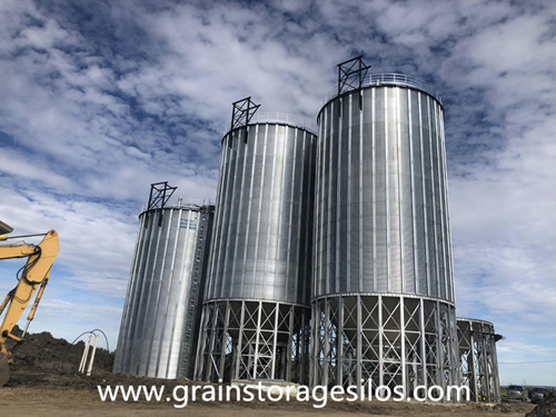 4x1500T hopper bottom galvanized steel silos for wheat installed in Canada