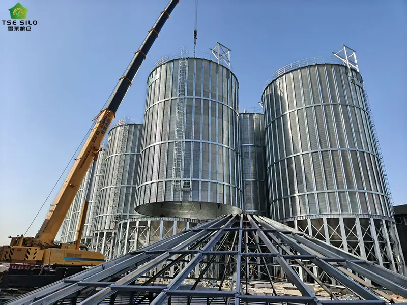 Conical Bottom Steel Silo Body Being Hoisted Conical Bottom Steel Silo Body Being Hoisted