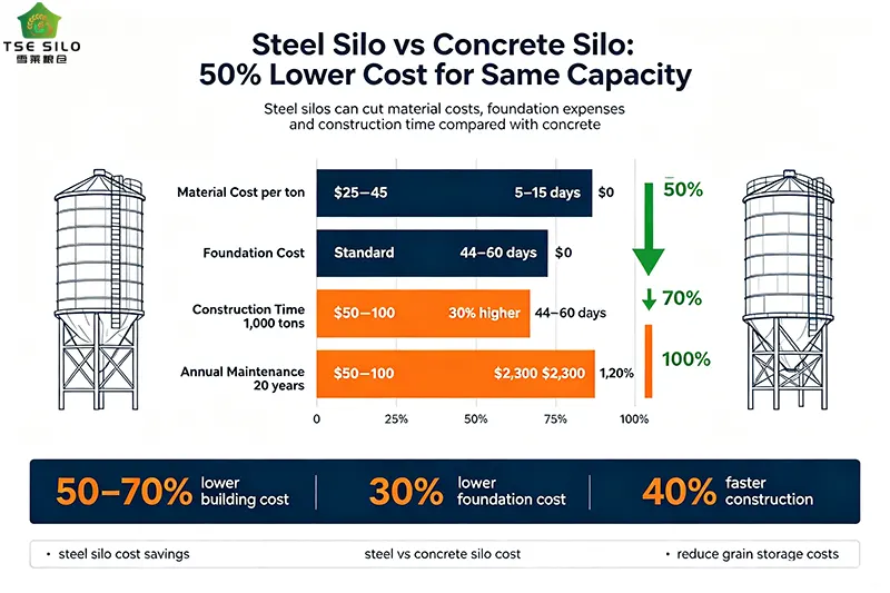 steel silo vs concrete silo cost comparison bar chart 50 percent savings steel silo vs concrete silo cost comparison bar chart 50 percent savings