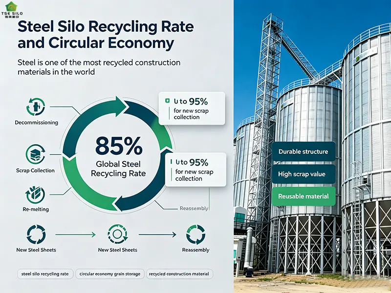 Steel silo recycling rate 85 percent globally and up to 95 percent for new scrap collection making galvanized steel the most recycled construction material Steel silo recycling rate 85 percent globally and up to 95 percent for new scrap collection making galvanized steel the most recycled construction material