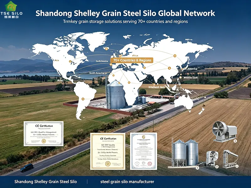 Shandong Shelley Grain Steel Silo global export network map covering 70 plus countries with CE ISO9001 certification and turnkey grain storage solutions Shandong Shelley Grain Steel Silo global export network map covering 70 plus countries with CE ISO9001 certification and turnkey grain storage solutions
